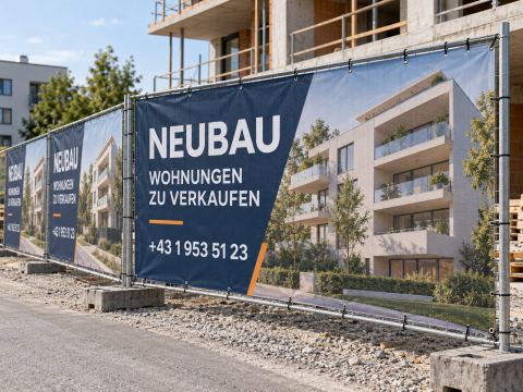 Bauzaun-Werbung für Neubauprojekte