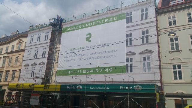 Fassadengerüst-Verkleidung Druck und Montage – Referenz AbdeX
