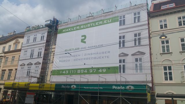 Fassadengerüst-Verkleidung Druck und Montage – Referenz AbdeX