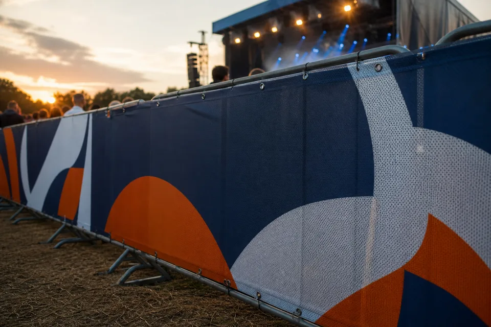 Festival & Absperrgitter mit individuell bedrucktem Werbebanner