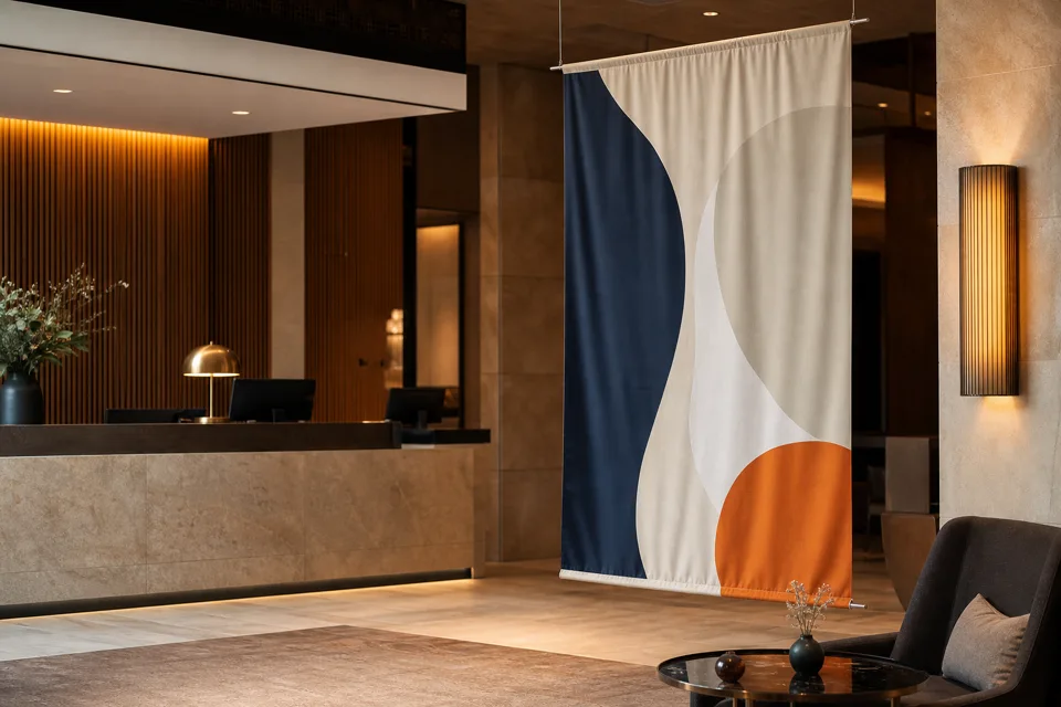 Hotel & Empfang mit individuell bedrucktem Werbebanner