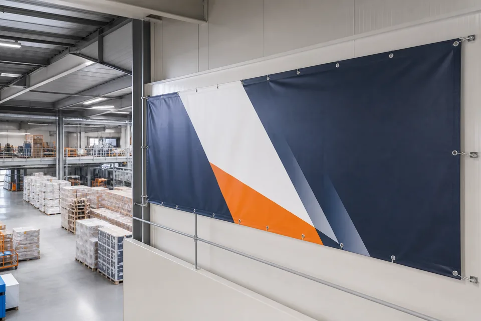 Industrie & Lagerhalle mit individuell bedrucktem Werbebanner