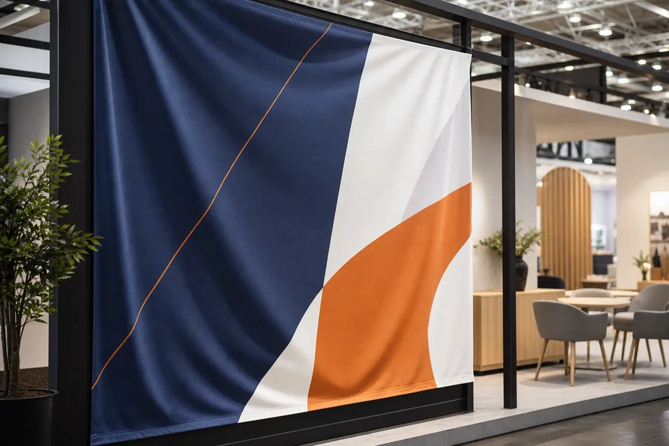 Messe & Showroom mit individuell bedrucktem Werbebanner