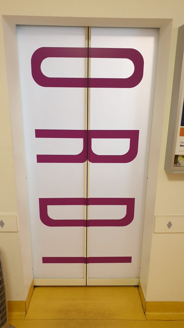 Ordinationsbeschriftung Milchglasfolie Druck und Beklebung Dr. Scholz 1020 Wien