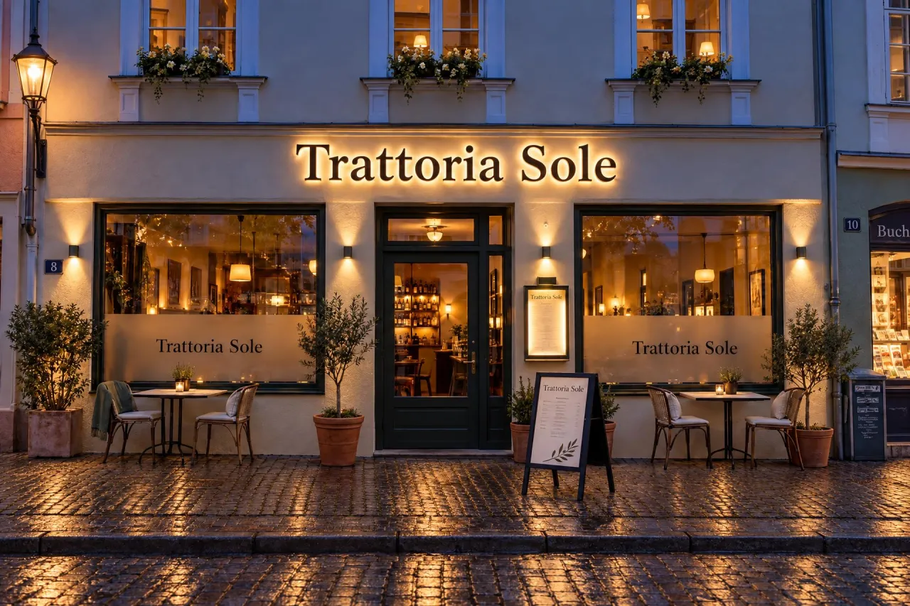Trattoria Sole – Werbetechnik als KI-generierte Inspiration