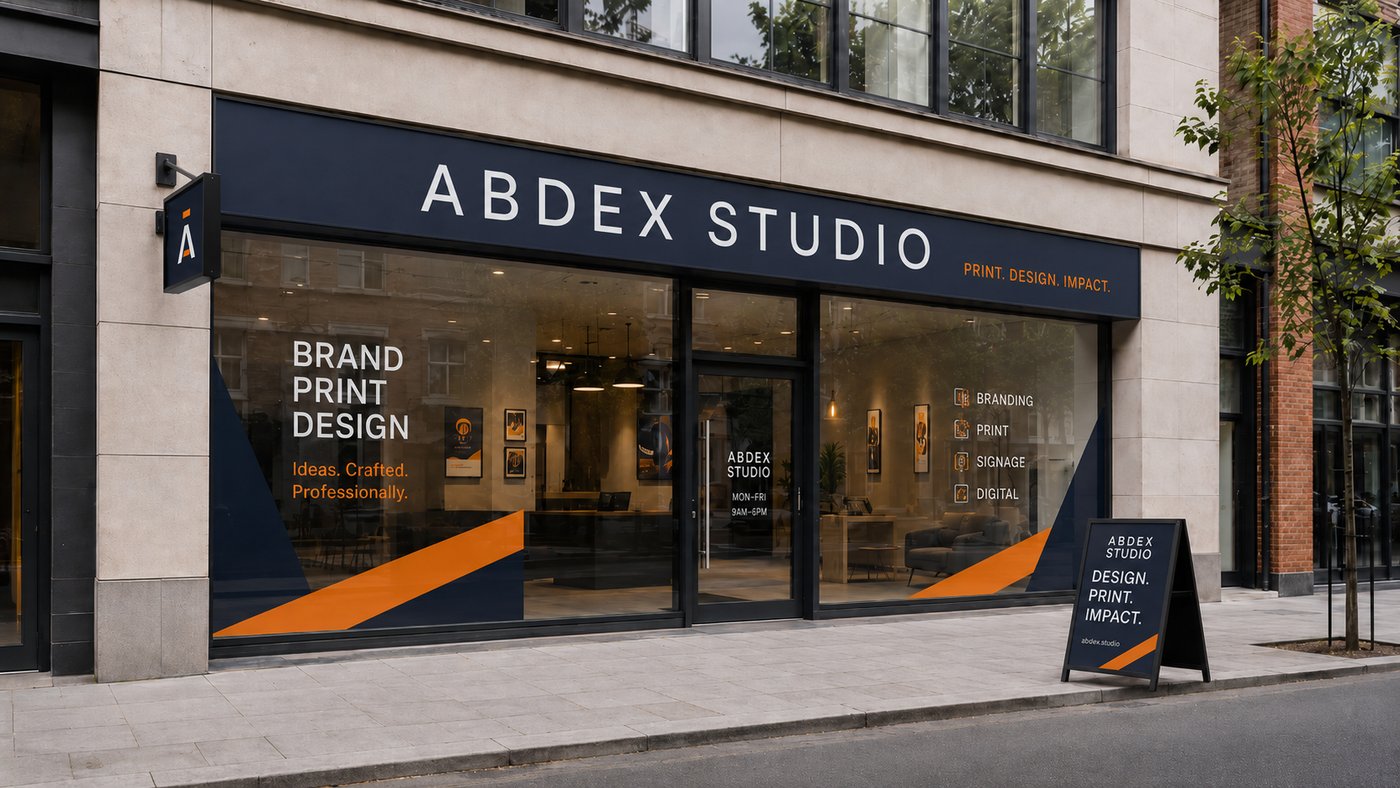 Geschäftsfassade nach der Beschriftung durch ABDEX