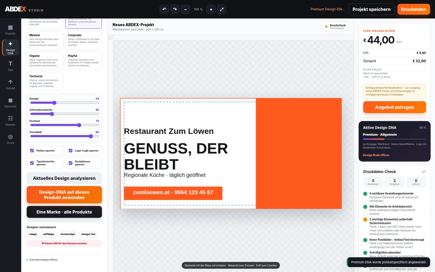 ABDEX Design Studio mit visueller Produktauswahl