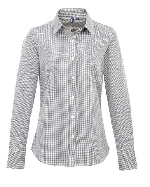 Premier Women's Long Sleeve Gingham Microcheck Shirt bedrucken