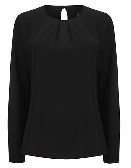 Henbury Ladies´ Pleat Front Long Sleeved Blouse H598 bedrucken