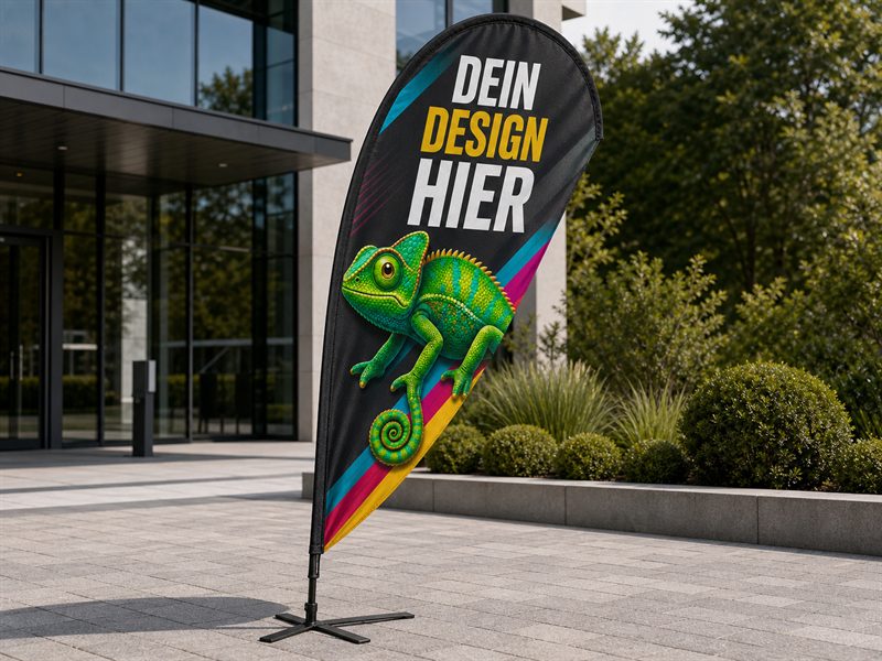 Beachflag in Tropfenform mit individuellem Druck – AbdeX Dropz Beachflag kaufen Österreich
